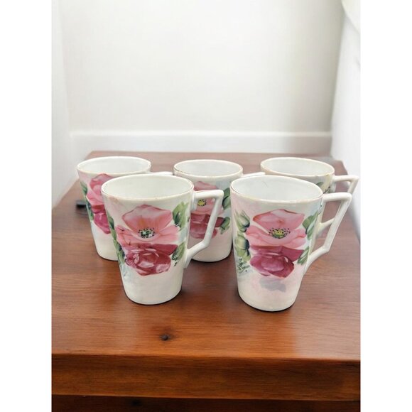 Vintage Japan Porcelain Lemonade Pitcher with 5 cups Hand Painted Floral - Picture 7 of 16